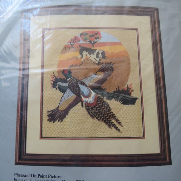 Pheasant on Point Picture Columbia Minerva Needlepoint Vintage kit #2114, 1984 - Picture 2 of 9